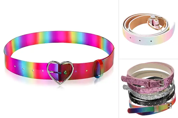 Detailed view of Best Rainbow Leather Waist Belt With Heart Buckle
