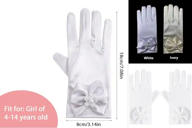 Detailed view of Best White Satin Gloves For Girls
